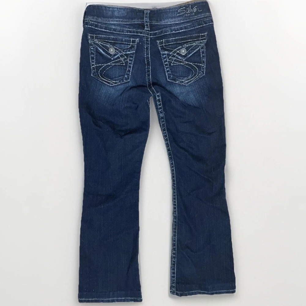 Y2K Silver Jeans Low Rise Suki Surplus Bootcut Jeans Embroidered Pockets Size 30